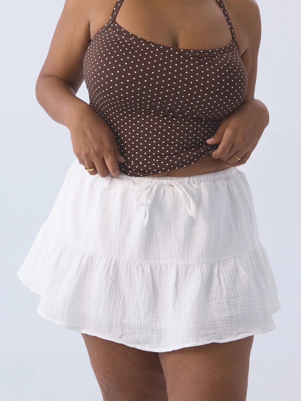 Klassy Network White Cotton Mini Skort Skirt